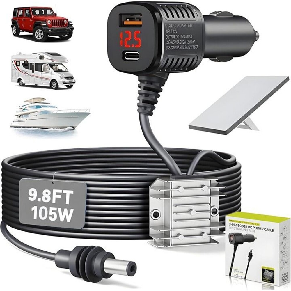New Starlink Mini Car Adapter,105W Starlink Mini Cable Car Charger 12V-24V